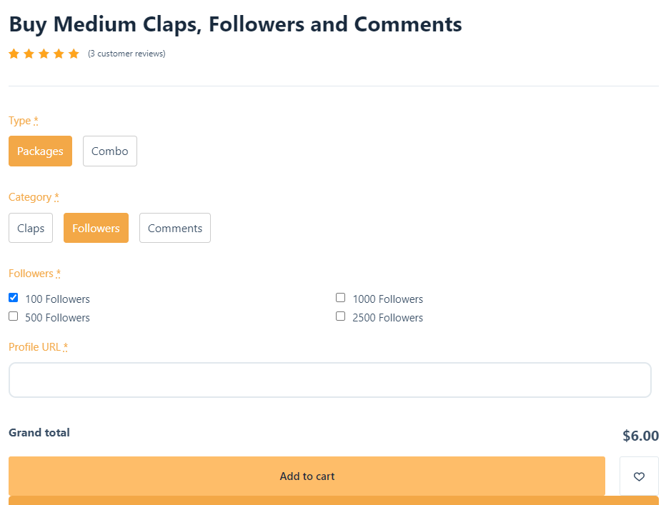 Screenshot of purchasing medium followers